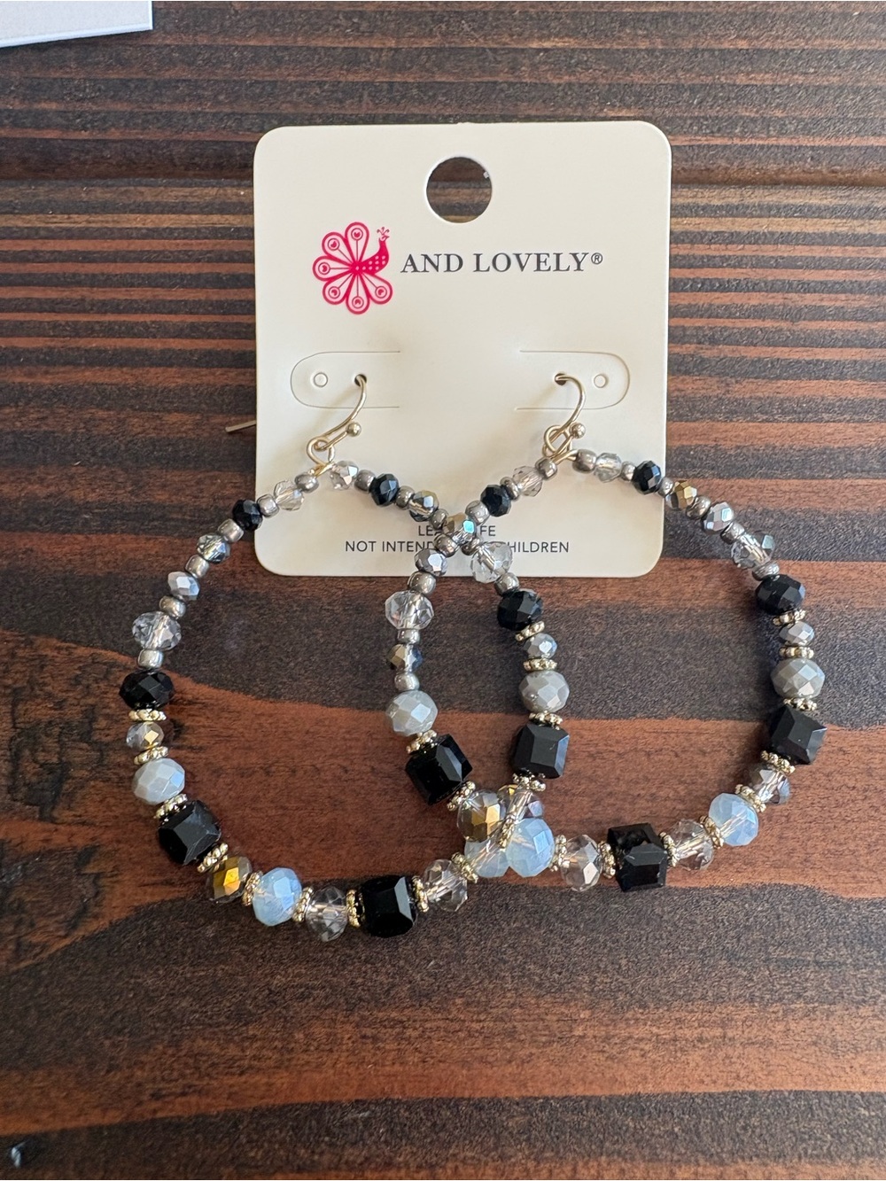 ⭐️ Black & Silver Beaded Hoop Earrings